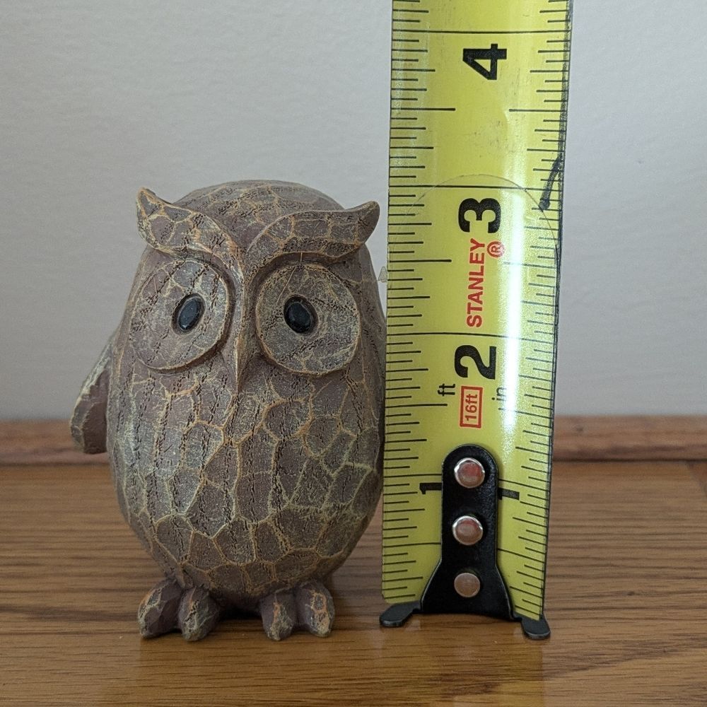 Owl Statues Home Decor, Owl Figurines Set Of 2 Brown Resin with Black Eyes Boho! - Picture 5 of 5